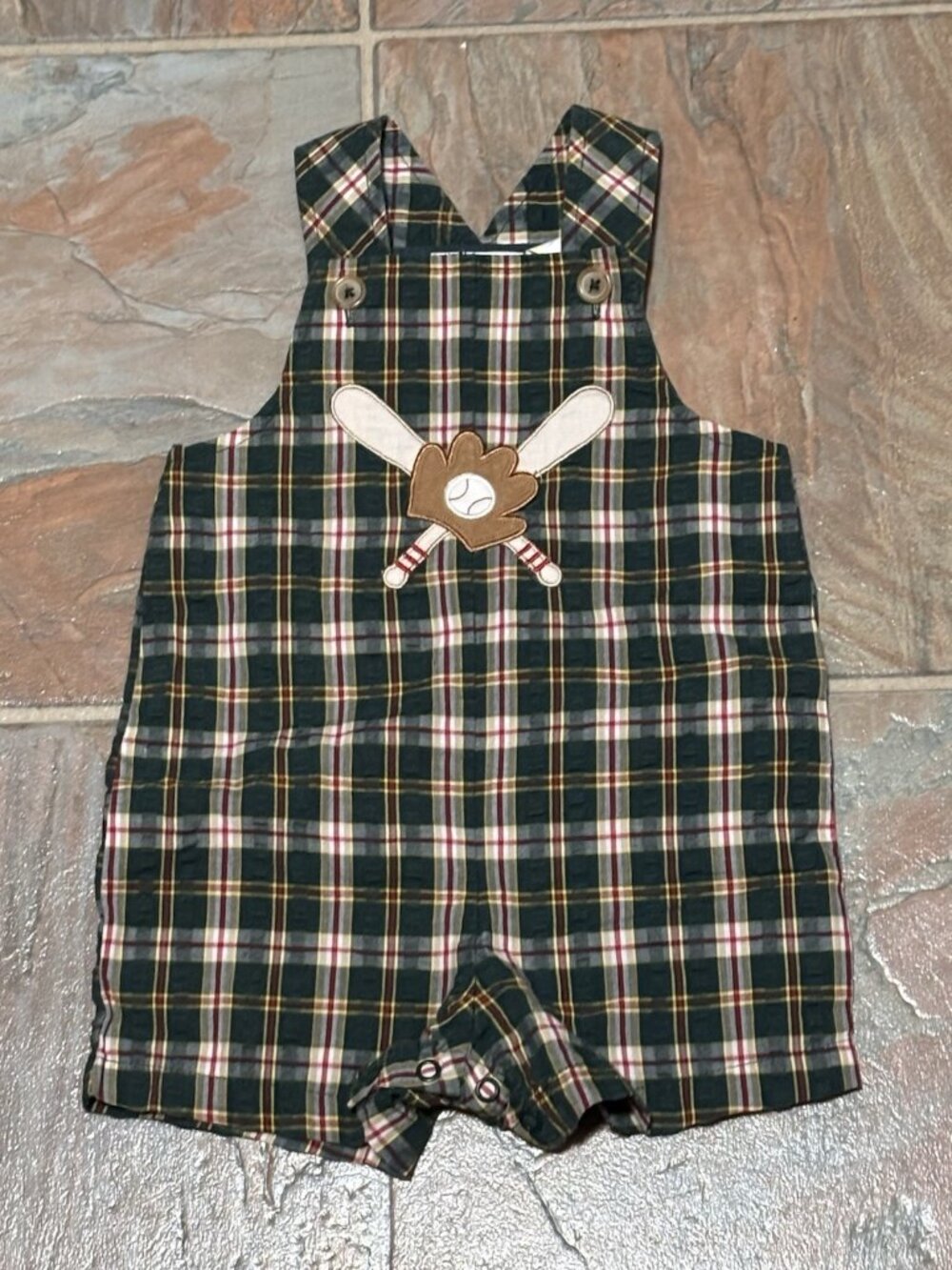 Vintage Y2K Little Bitty 6/9 Month Boys Shortalls Romper Jon Jons Baseball